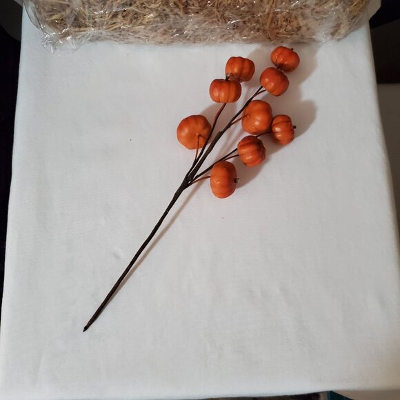 11” Orange Pumpkin Stems / Branches – Set of (3); (9) Pumpkins Per Branch - Picture 3 of 10